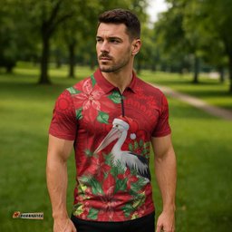 Australian Pelican Zipper Polo Shirt Aboriginal Inspired Christmas LT9