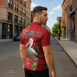 Australian Pelican Zipper Polo Shirt Aboriginal Inspired Christmas LT9