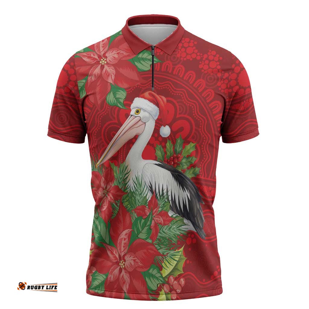 Australian Pelican Zipper Polo Shirt Aboriginal Inspired Christmas LT9