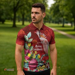 Australia Pink Cockatoo Christmas Zipper Polo Shirt Aussie Native Flowers Merry Xmas - Red LT14