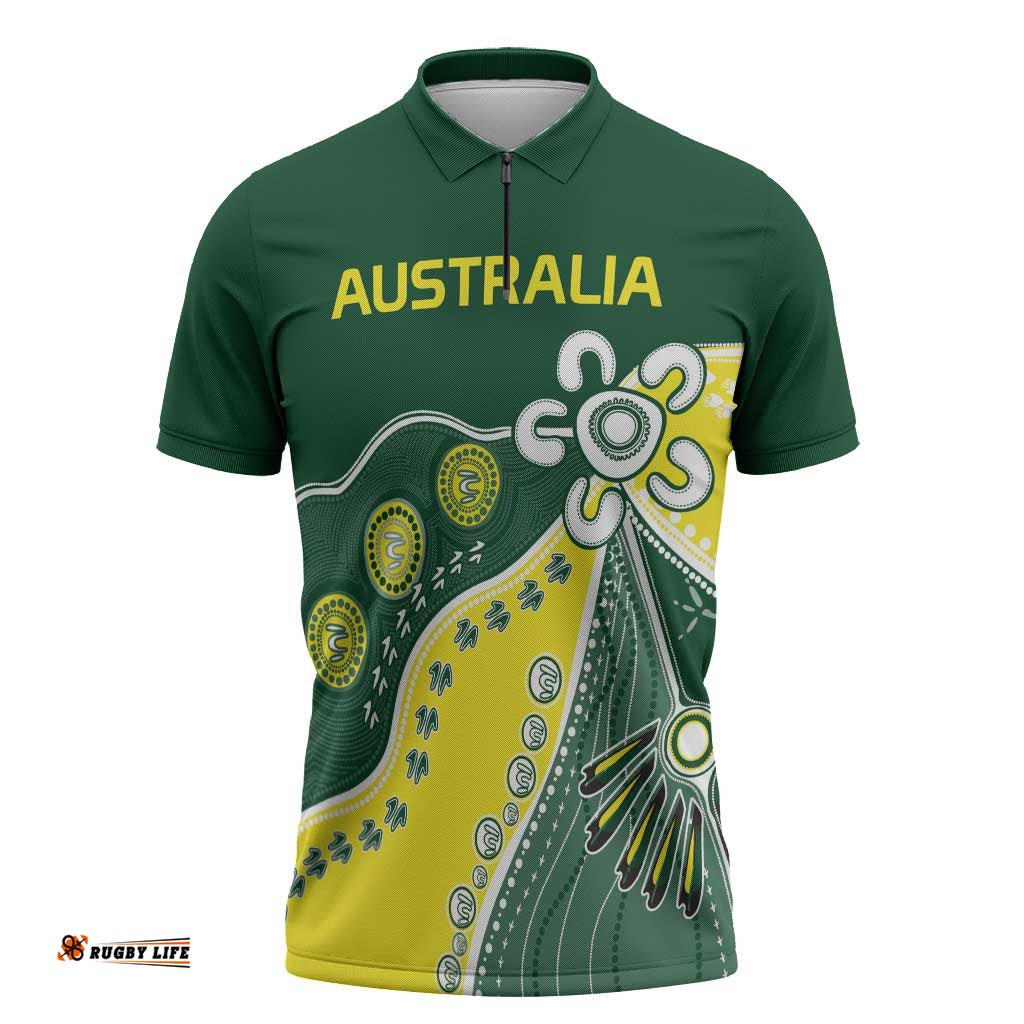 Custom Cricket Aussie Pride Zipper Polo Shirt Indigenous Inspired LT9