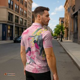 Birds and Floral Aussie Pink Robins Zipper Polo Shirt Rosy Glow LT7