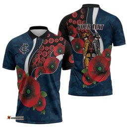 Carlton Blues ANZAC Personalised Zipper Polo Shirt Lest We Forget Poppy Camo LT9