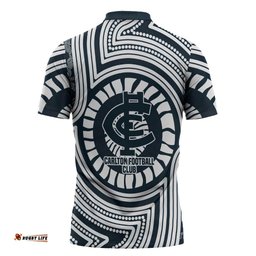 Carlton Football Club Zipper Polo Shirt Indigenous Monochrome Dot Art Mascot Style TS04