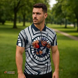 Carlton Football Club Zipper Polo Shirt Indigenous Monochrome Dot Art Mascot Style TS04