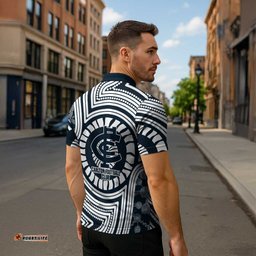 Carlton Football Club Zipper Polo Shirt Indigenous Monochrome Dot Art Mascot Style TS04