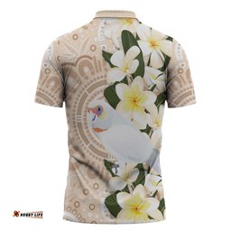 Australia Long-billed Corella Zipper Polo Shirt Cacatua Tenuirostris Plumeria Aboriginal Art LT14