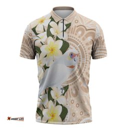 Australia Long-billed Corella Zipper Polo Shirt Cacatua Tenuirostris Plumeria Aboriginal Art LT14