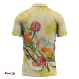 Birds and Floral Aussie Lorikeet Zipper Polo Shirt Pastel Yellow LT7