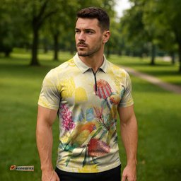 Birds and Floral Aussie Lorikeet Zipper Polo Shirt Pastel Yellow LT7