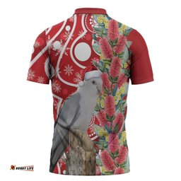Blue Galah Mutation Christmas Australia Zipper Polo Shirt Falalalala Galalah Bottlebrush Red Aboriginal Art LT14