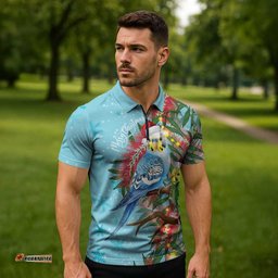 Blue Budgies on Callistemon Zipper Polo Shirt Merry Christmas Aussie LT7
