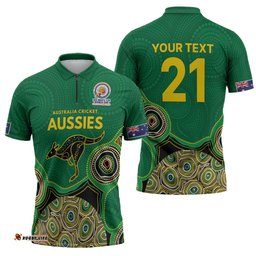 Custom Australia Cricket Spirit 2026 Zipper Polo Shirt World T20 Edition - Green Aboriginal LT9