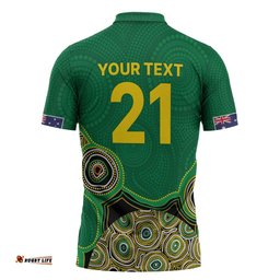 Custom Australia Cricket Spirit 2026 Zipper Polo Shirt World T20 Edition - Green Aboriginal LT9