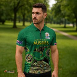 Custom Australia Cricket Spirit 2026 Zipper Polo Shirt World T20 Edition - Green Aboriginal LT9