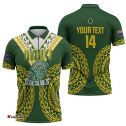 Custom Avaiki Cook Islands Rugby Zipper Polo Shirt Kuki Airani Tatau Green LT14