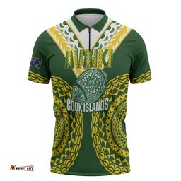 Custom Avaiki Cook Islands Rugby Zipper Polo Shirt Kuki Airani Tatau Green LT14