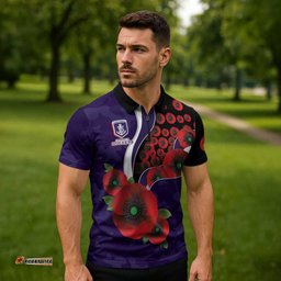 Fremantle Dockers ANZAC Personalised Zipper Polo Shirt Lest We Forget Poppy Camo LT9