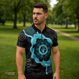 Australia Ovarian Cancer Awareness Zipper Polo Shirt Brave Strong Teal Ribbon Aboriginal Art LT14