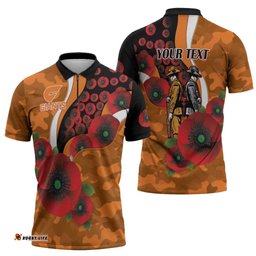 Greater Giants ANZAC Personalised Zipper Polo Shirt Lest We Forget Poppy Camo LT9
