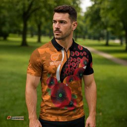 Greater Giants ANZAC Personalised Zipper Polo Shirt Lest We Forget Poppy Camo LT9