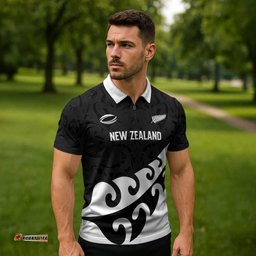 Custom NZ Rugby Zipper Polo Shirt Koru and Silver Fern Sporty Style LT03