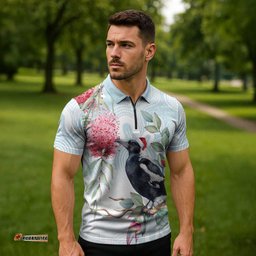 Australia Magpie Christmas Zipper Polo Shirt Eucalyptus Aboriginal Watercolor Stylized LT14