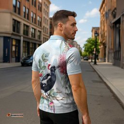 Australia Magpie Christmas Zipper Polo Shirt Eucalyptus Aboriginal Watercolor Stylized LT14
