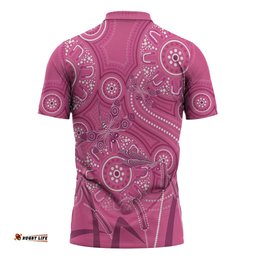 Australia Indigenous Pink Month Zipper Polo Shirt Breast Cancer Aboriginal Dragonflies Ribbon LT14