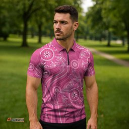 Australia Indigenous Pink Month Zipper Polo Shirt Breast Cancer Aboriginal Dragonflies Ribbon LT14