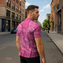 Australia Indigenous Pink Month Zipper Polo Shirt Breast Cancer Aboriginal Dragonflies Ribbon LT14