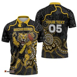 Custom Richmond Football Zipper Polo Shirt Aboriginal Dot Art Pattern DT05