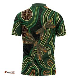 Green Indigenous Dragonfly Australia Zipper Polo Shirt Aboriginal Art LT14