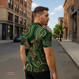 Green Indigenous Dragonfly Australia Zipper Polo Shirt Aboriginal Art LT14