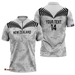 Custom New Zealand Silver Fern Football Zipper Polo Shirt Go Aotearoa Grunge White LT14