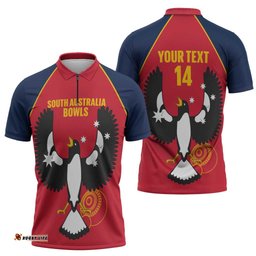 Custom South Australia Bowls Zipper Polo Shirt Go Champions SA Piping Shrike LT14