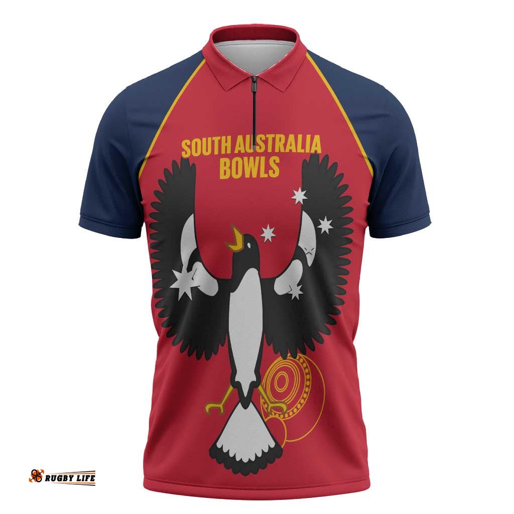 Custom South Australia Bowls Zipper Polo Shirt Go Champions SA Piping Shrike LT14