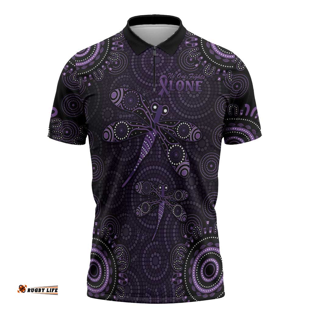 Purple Dragonfly Aboriginal of Hope Zipper Polo Shirt Australian Epilepsy Awareness LT9