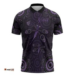 Purple Dragonfly Aboriginal of Hope Zipper Polo Shirt Australian Epilepsy Awareness LT9