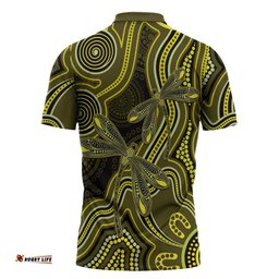 Yellow Indigenous Dragonfly Australia Zipper Polo Shirt Aboriginal Art LT14