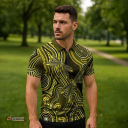 Yellow Indigenous Dragonfly Australia Zipper Polo Shirt Aboriginal Art LT14
