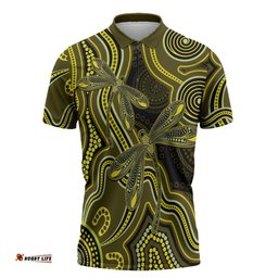 Yellow Indigenous Dragonfly Australia Zipper Polo Shirt Aboriginal Art LT14