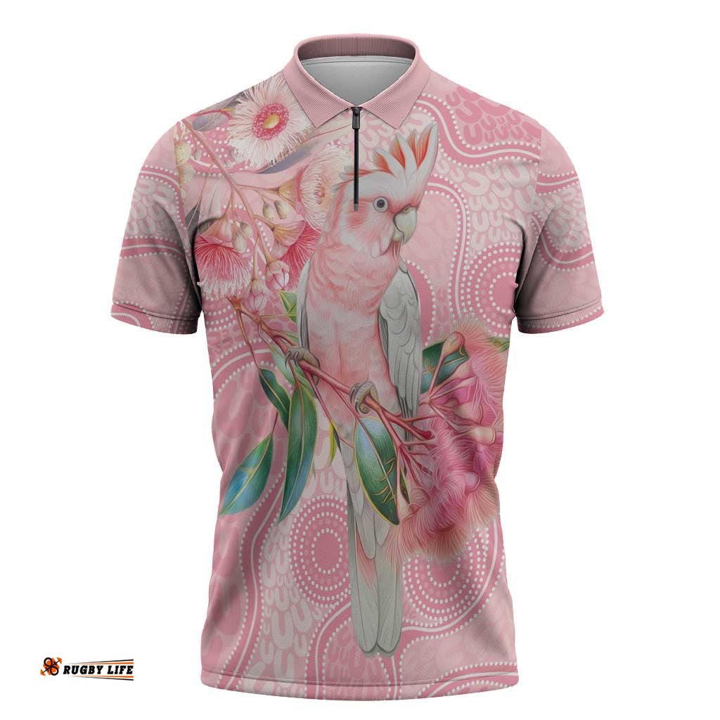 Personalized Pink Galah Fight for Hope and Healing Zipper Polo Shirt Australias Breast Cancer Awareness LT9