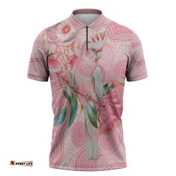 Personalized Pink Galah Fight for Hope and Healing Zipper Polo Shirt Australias Breast Cancer Awareness LT9