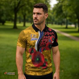 West Eagles ANZAC Personalised Zipper Polo Shirt Lest We Forget Poppy Camo LT9