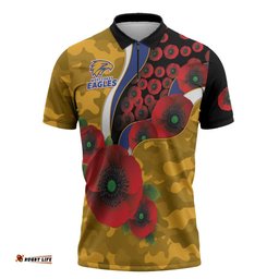 West Eagles ANZAC Personalised Zipper Polo Shirt Lest We Forget Poppy Camo LT9