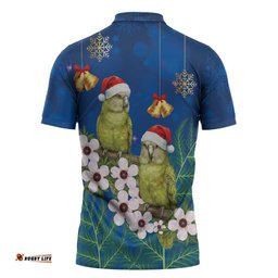New Zealand Kakapo Christmas Zipper Polo Shirt Owl Parrot Santa Sliver Fern Manuka - Blue LT14