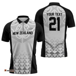 World Football 2026 New Zealand Custom Zipper Polo Shirt All White Fern Maori Tribal LT9