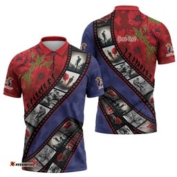 Personalised ANZAC Spirit 1915-2026 Filmstrip Tribute Zipper Polo Shirt Lest We Forget 25 April LT9