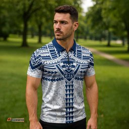 Personalized Geelong Cats Zipper Polo Shirt Polynesian Tribal Pattern Heritage Football TS04